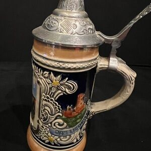 Vintage German Beer Stein with Silver and Blue Accents